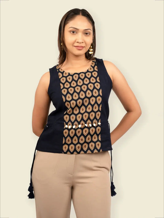 Blue Printed Cotton Top