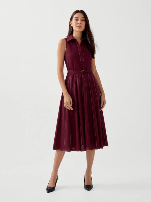 Maroon Fit And Flare Dress With Detachable Waist Belt