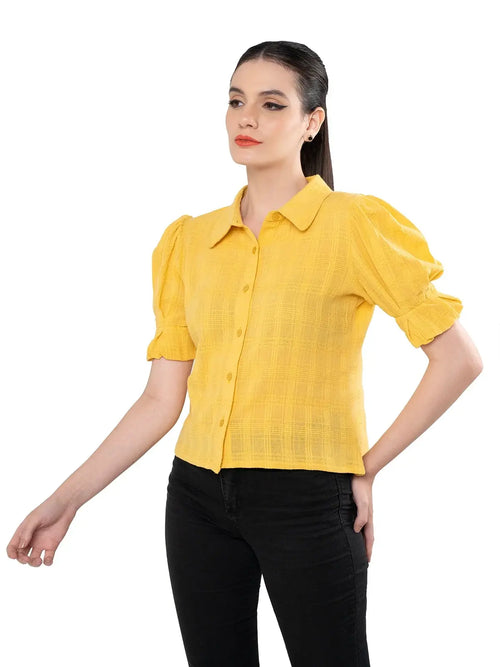 Yellow Puff Sleeve Crop Shirt