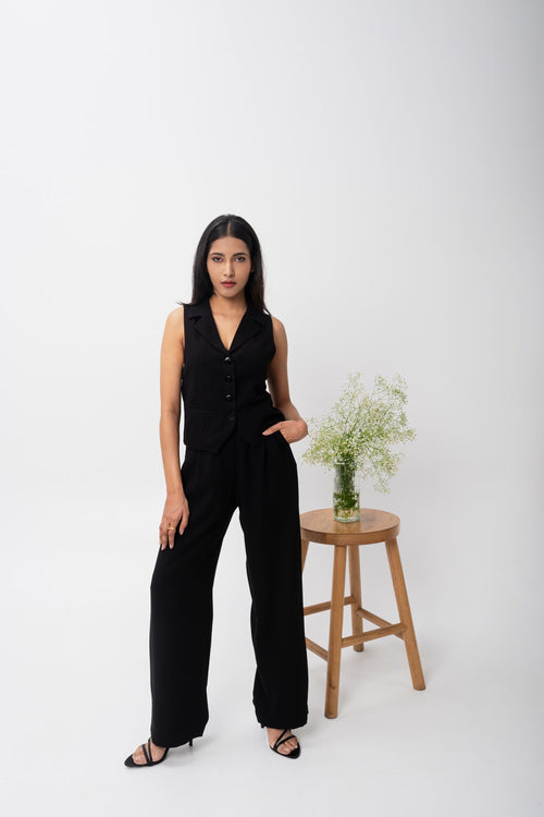 Black Formal Waistcoat and Trousers Co-ord Set