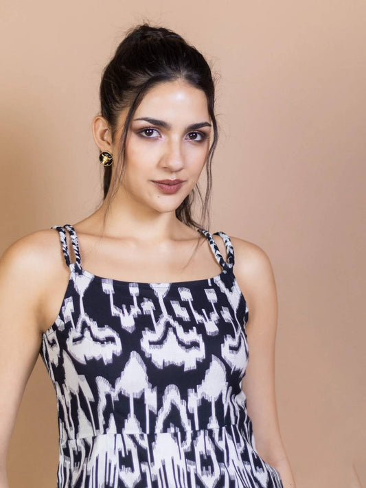 Black Ikat Mermaid Cotton Maxi Dress