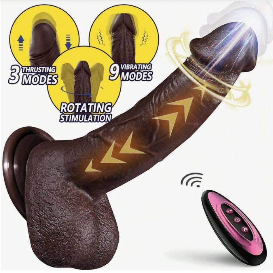RealisticBlackThrustingDildoForWomen Realistic Automatic Black Dildo